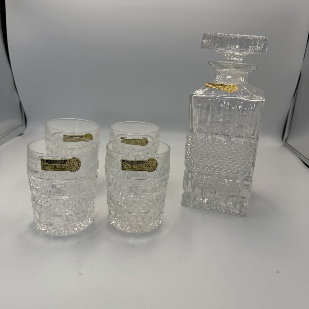 Vintage Bohemia Glasgow Crystal Decanter + 4 Glasses